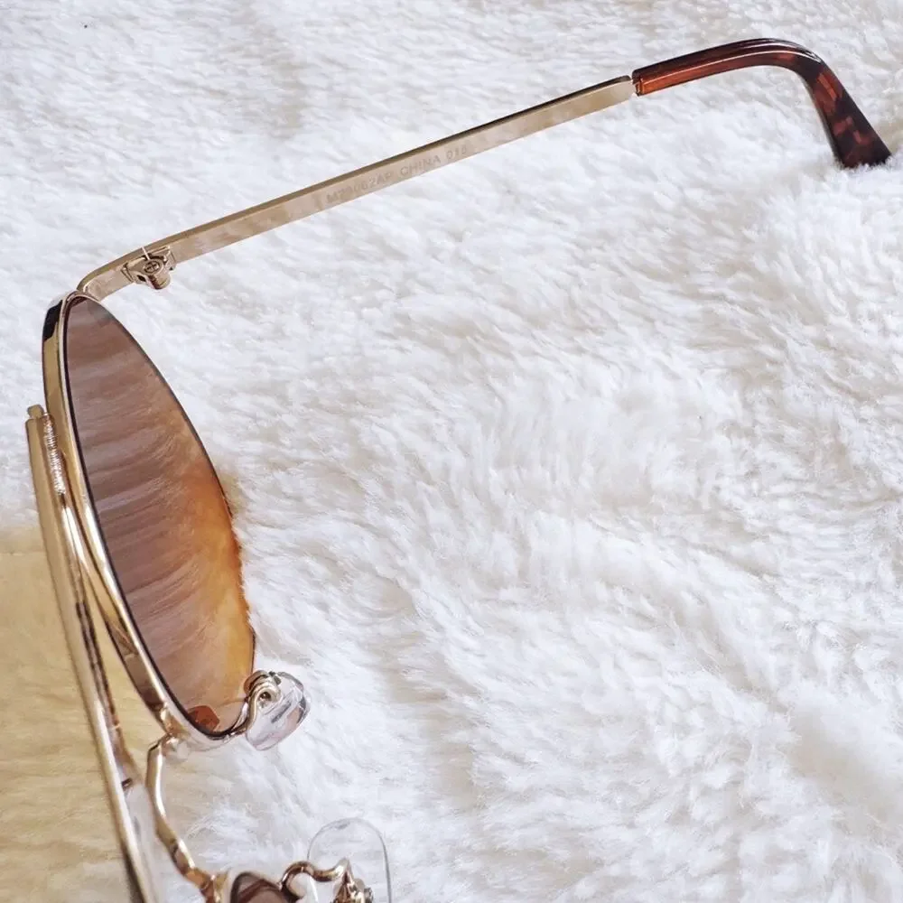 Donna Brown W/ Gold Rim Aviator Sunglasses
